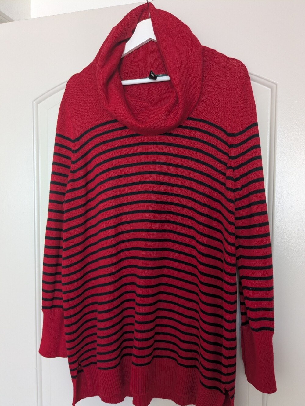 Lauren Ralph Lauren 1X Red Black Striped Cowl Neck Tunic